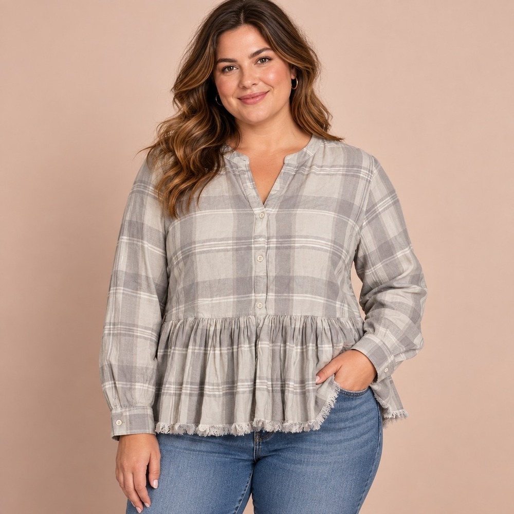 Pull For Pics Mudpie Gray Prescott Flounce Top Women's Large Coastal Preppy